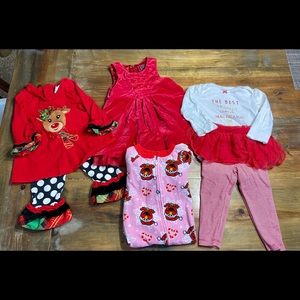 Toddler Girls 18 month Christmas 6 pc Lot Dress Outfit Sleeper
